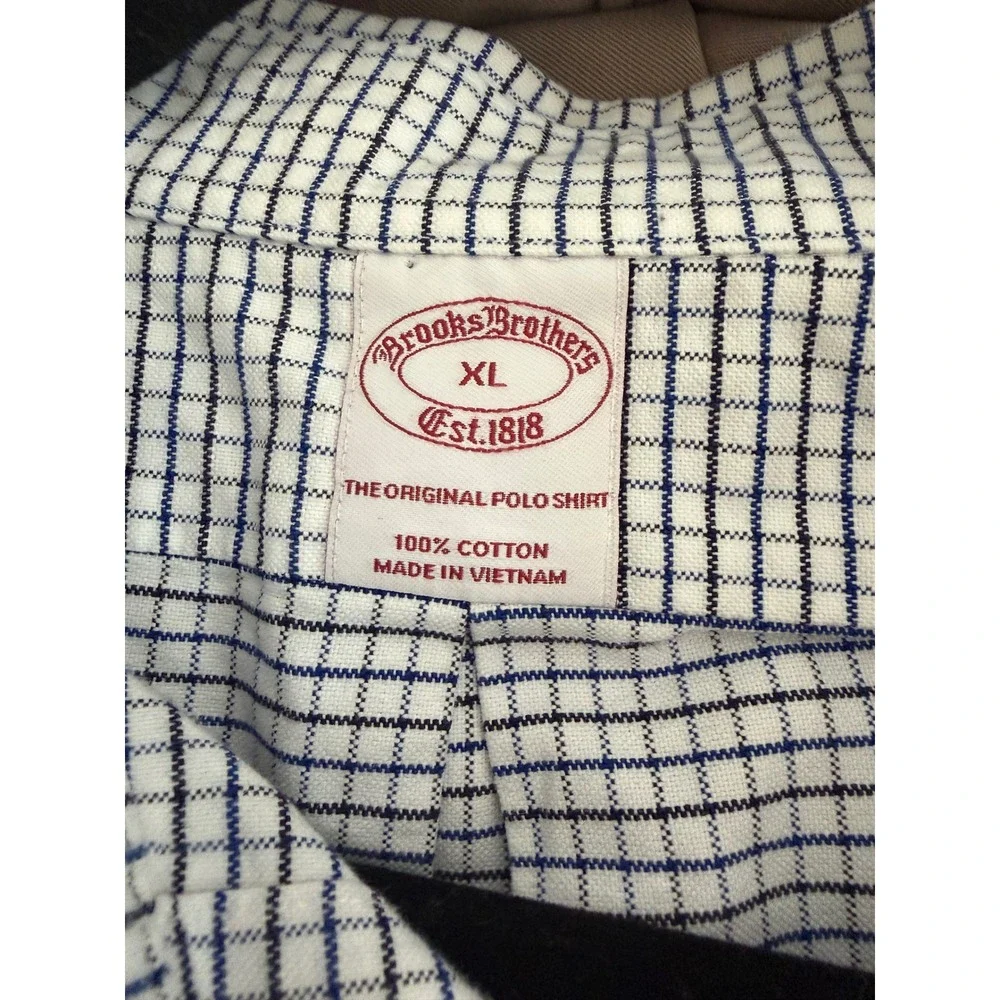 Brooks Brothers Mens XL Original Polo Shirt Long Sleeve Blue White Check Cotton‎